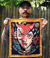Black and yellow devil tattoo design. American traditional tattoo inspired tapestry