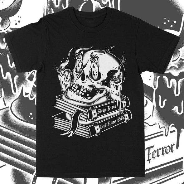 Left Hand Path Skull T-Shirt – Gothic Book & Candle Tattoo Design