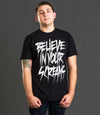Sleep Terror Clothing Believe In Your Screams T-shirt | Goth black t-shirt for men typography inspired design featuring horror styled font. 