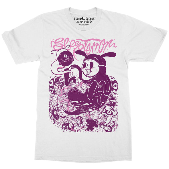 Sleep Terror Clothing Deep Sleep T-shirt | White unisex halloween t-shirt featuring monsters, goblins, ghouls and critters. 