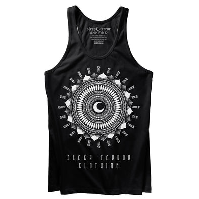 Sleep Terror Clothing Flower Of Death Mandala Tank Top | Occult unisex tank top featuring a mandala design with a crescent moon and teeth 
