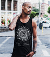 Sleep Terror Clothing Flower Of Death Mandala Tank Top | Occult tank top for men featuring a mandala design with a crescent moon and teeth 