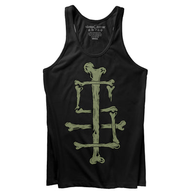 Sleep Terror Clothing Sleep Bones Tank Top | Black goth unisex tank top featuring our initials ST made out of bones 