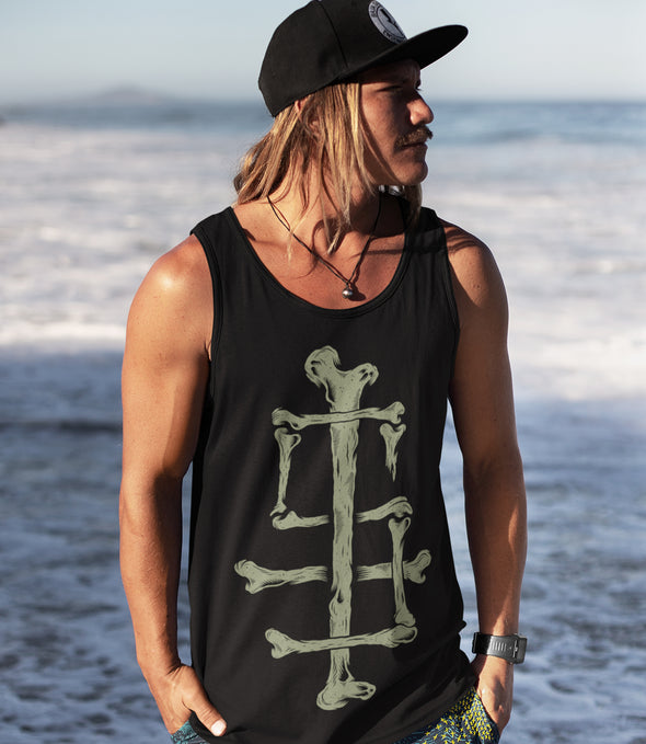 Sleep Terror Clothing Sleep Bones Tank Top | Blue goth tank top for men featuring our initials ST made out of bones 