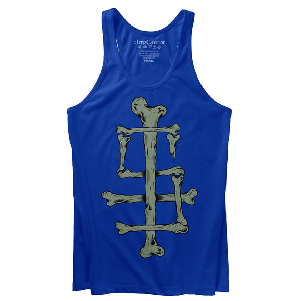 Sleep Terror Clothing Sleep Bones Tank Top | Blue goth unisex tank top featuring our initials ST made out of bones 